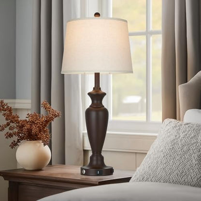 30" Tall Brown Table Lamp for Living Room, Touch Control Bedside Lamp for Bedroom Nightstand, 3-Way Dimmable Farmhouse Lamp with Charging Ports (1 Pack) - color: Brown - 30"H - 1 Pack