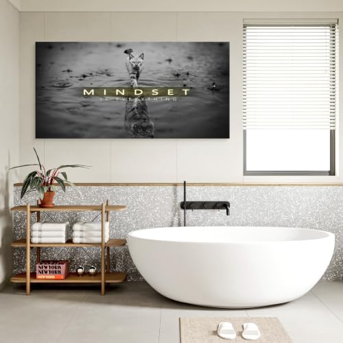Baisuwallart Cat Tiger Reflection Canvas Wall Art Mindset Motivation Poster - color: Black, size: 40"L x 20"W