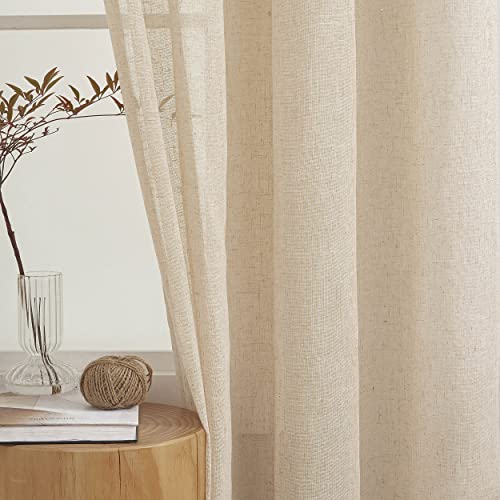 Demetex Natrual Linen Sheer Curtains Small Semi Sheer Curtains for Kitchen Window 2 Panels, 54 x 45 inch Long, Beige - color: Linen, size: 54"W x 45"L (Pack of 2)