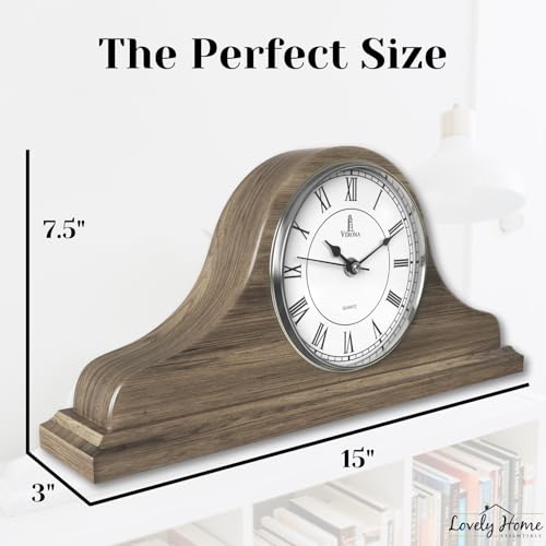 Mantel Clock for Living Room, Grey Ash Wooden Farmhouse Silent Mantle Clock - color: Grey Ash