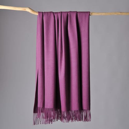 CUDDLE DREAMS Premium Cashmere Throw Blanket with Fringe (Plum) - color: Plum