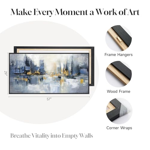 Extra Large Framed Blue Abstract Modern Wall Art for Living Room, 60x30 In - color: Blue, size: 60"L x 30"W