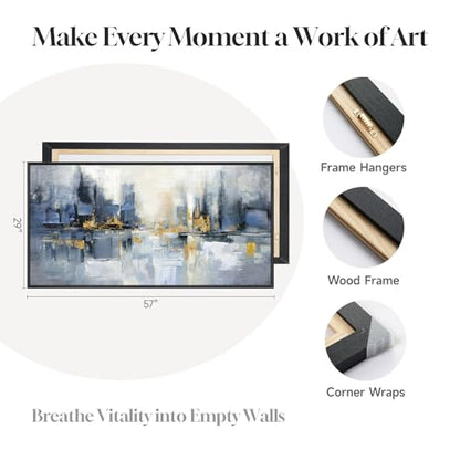 Extra Large Framed Blue Abstract Modern Wall Art for Living Room, 60x30 In - color: Blue, size: 60"L x 30"W
