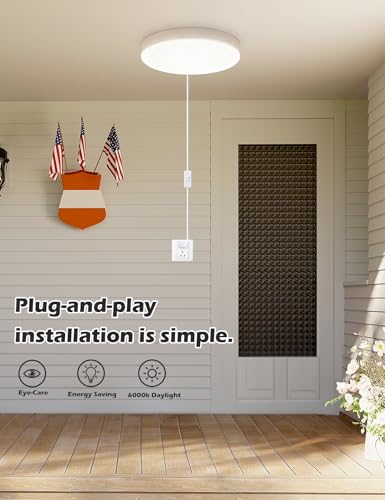 2-Pack 9.8 Inch Plug-in LED Ceiling Light with Switch,Built-in LED Source,White Wall Light Flush Mount Light Fixture for Balcony Bathroom,Closet,Storage Room,Garage,Hallway,Entryway - size: 9.8 feet of power cord
