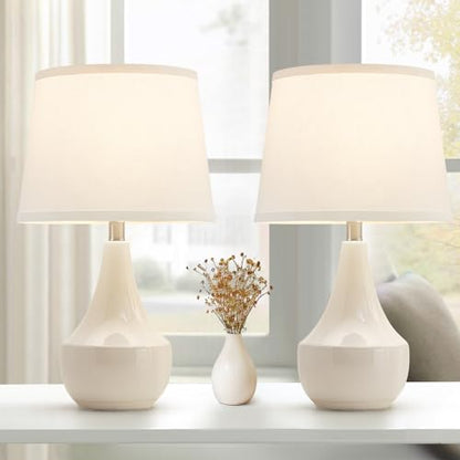 GyroVu 18" Table Lamp Set of 2, Ceramic Table Lamp Classic Beside Lamps Nightstand Lamp Modern Lamp for Living Room, Bedroom & Office Rocker Swtich Cream-LED Bulbs Included - color: 18.63" Ceram