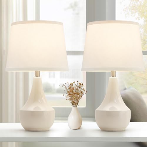 GyroVu 18" Table Lamp Set of 2, Ceramic Table Lamp Classic Beside Lamps Nightstand Lamp Modern Lamp for Living Room, Bedroom & Office Rocker Swtich Cream-LED Bulbs Included - color: 18.63" Ceram