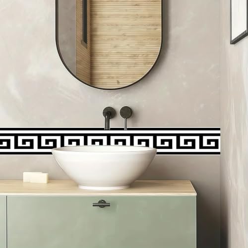 Greek Key Peel and Stick Wallpaper Border, 4.7 in x 16.4 ft - color: Black/White, size: 4.7" x 196.8"