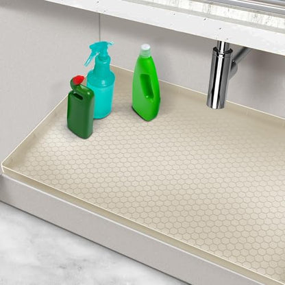 Under Kitchen Sink Mats and Protectors, Waterproof, 34" x 22", Beige - color: Beige, size: 34" x 22"