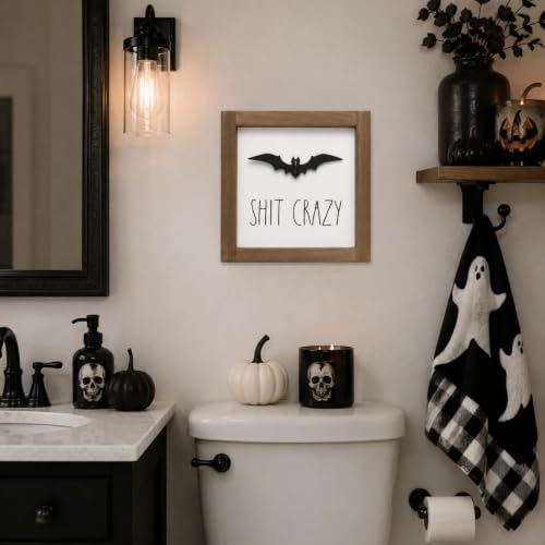 Halloween Bathroom Sign with 3D Bat, Funny Spooky Shelf Wall Decor - color: white-1