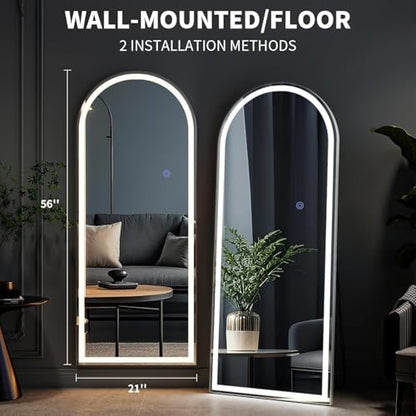 VooBang 56"x21" LED Arched Mirror Full Length with Dimmable Lights - color: White, size: 56"L x 21"W