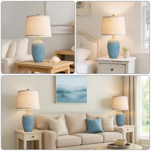 AIEAMPDO 21'' Set of 2 Coastal Small Ceramic Lamps for Bedroom - color: Light Blue
