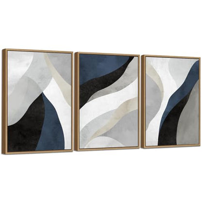 Large Abstract Framed Wall Art, Modern Blue Grey Canvas Pictures, 20"X28"X3 - color: Navy, size: 20" X 28" X 3pieces Framed