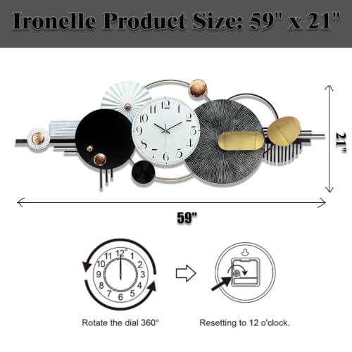 59" Large Metal Wall Clock,Black White Decor for Living Room - color: Black and White
