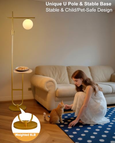 Lightdot Floor Lamp with Side Table, 66 Inch Dimmable Standing Reading Lamp - color: 1 Globe-Gold
