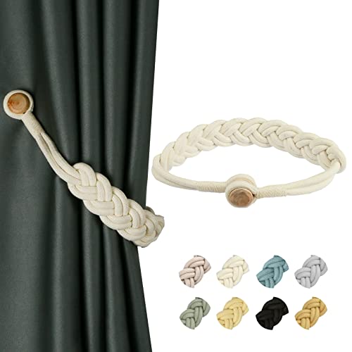 BEL AVENIR Curtain Tiebacks Magnetic 1 Pack Woven Drapery Holdback - color: Ivory Braid-1 Pack