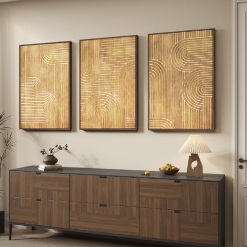 Framed 3D Wood Abstract Modern Textured Wall Decor Living Room, 24x36 Inch - color: Neutral