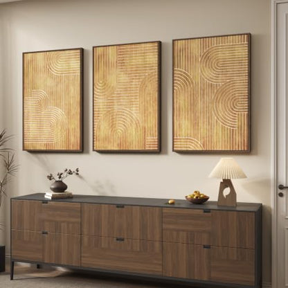 Framed 3D Wood Abstract Modern Textured Wall Decor Living Room, 24x36 Inch - color: Neutral