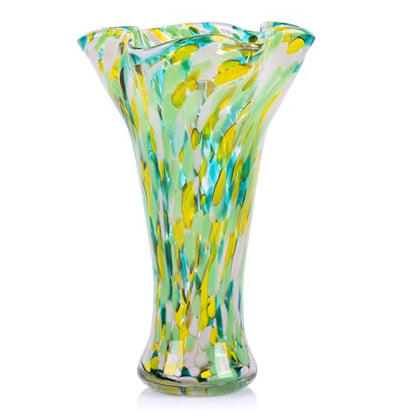 9.0" H Green Glass Vases for Flower, Unique Hand Blown Glass Vase - color: Green