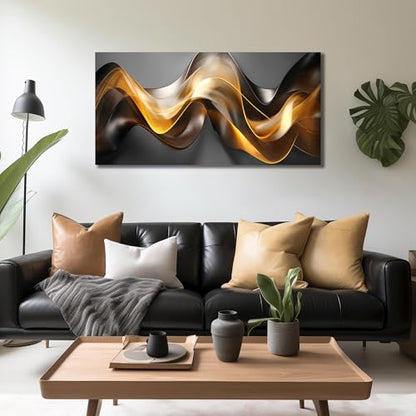 Ouzzlie Black Wall Art Abstract Wall Picture for Living Room - color: Grayish gold, size: 48"L x 24"W