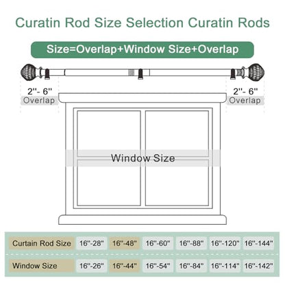 Byondeth Curtain Rods for Windows 16 to 48 Inches Adjustable Length 1 Inch Diameter Window Curtain Rod with Wood Grain Leaf Pattern Finials,for Heavy Duty Curtains Rods - size: 16" to 48"