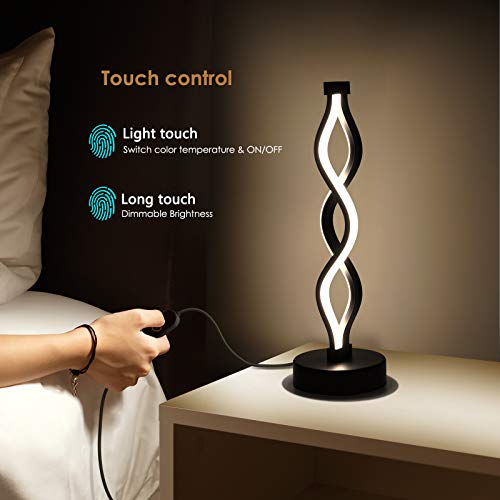 NUÜR Black Infinity Spiral LED Table Lamp, Dimmable Bedside Lamp - color: Black