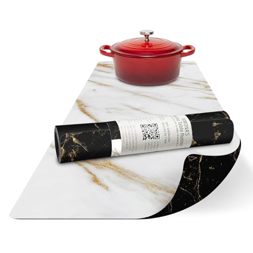 RIMONA'S Heat Resistant Table Runner Trivet Mat - Reversible Marble, 40" - color: 2 Sides - White and Black Marble