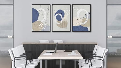 Large Framed Wall Art, Neutral Botanical Abstract Line Art, 24"x36"x3 - color: gray, size: 24"x36"x3 Framed