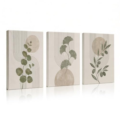 CUQQI Neutral Abstract Wall Art Set, Sage Green Canvas Prints 12x16In - color: Olive Gold, size: 16" H x 12" W x 3Pcs