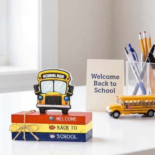 Smile Back to School Wooden Table Decor Apple, Math, Science, History Desktop Signs Classroom & Home Office Tabletop Decorations Gift for Students, Teachers - style: Apple