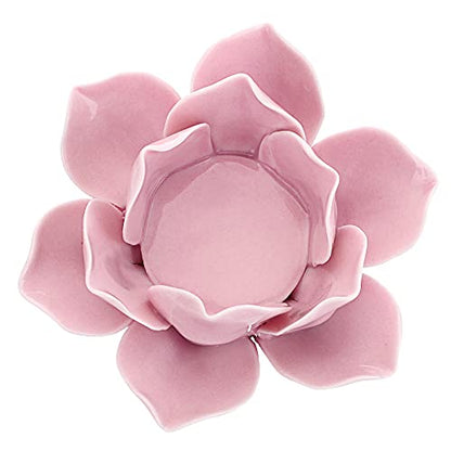 OwnMy 4.5 Inch Ceramic Lotus Flower Tea Light Holder Votive Candle Holder - color: Pink