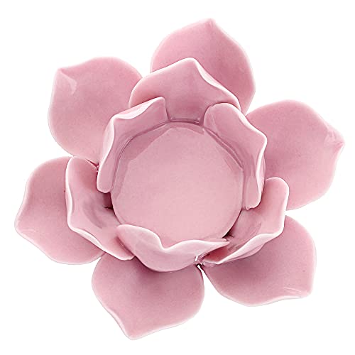 OwnMy 4.5 Inch Ceramic Lotus Flower Tea Light Holder Votive Candle Holder - color: Pink