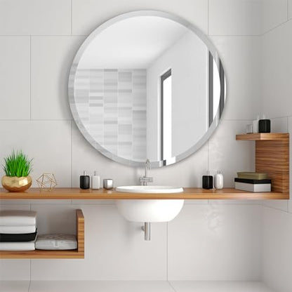 32 Inch Round Frameless Wall Mirror, Modern European Style, Ideal for Bathroom, Shatter-Resistant Packaging - size: 32"L x 32"W