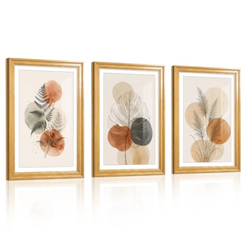 Framed Abstract Canvas Wall Art 3Pcs,Tropical Botanical Decor 16x24inch - color: Watercolor Fern, size: 24" H x 16" W x 3Pcs