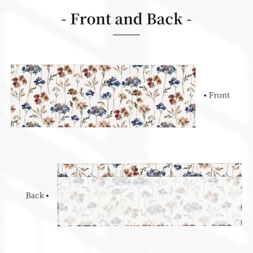 Blue and Brown Floral Kitchen Valance - Farmhouse Style Sheer Valance, 1 Panel, 54 x 18 Inch - color: Blue and Brown