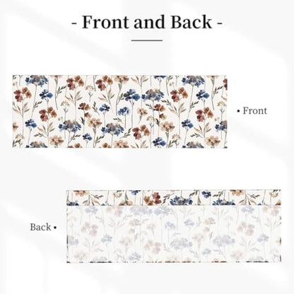 Blue and Brown Floral Kitchen Valance - Farmhouse Style Sheer Valance, 1 Panel, 54 x 18 Inch - color: Blue and Brown