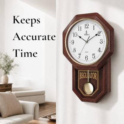 Pendulum Wall Clock, Real Wood Regulator Clock, Quiet, Non-Chiming, Wooden - color: Dark Wood