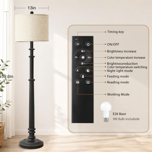 EJIAXIN Floor Lamps for Living Room - 60" Resin Farmhouse Tall Standing Lamp with Remote & Adjustable Color Temperatures - color: Farmhouse Black