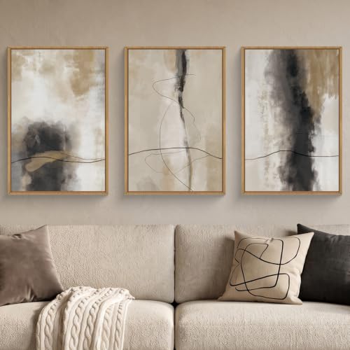HPINUB Large Modern Abstract Framed Canvas Wall Art Set,Geometric Line Black White and Beige Textured Wall decor Neutral Gray Minimalist Art Print for Living Room,Bedroom,Dining Room,Office -16"x24"x3 - color: Abstract Line Wall Art, size: 16"L x 24"W