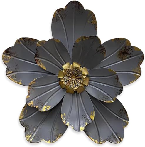 Metal Flower Wall Sculpture, 9.5" Grey Golden Rustic Modern Artwork - color: 02B-Grey