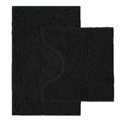 Bathroom Rugs Sets 2 Piece,Super Absorbent Chenille Bath Mats and U-Shaped Toilet Rug,Strong PVC Non Slip Backing,Microfiber Washable Dry Quickly Bath Mats for Bathroom(20"x32"+20"x20"U, Black) - color: Black
