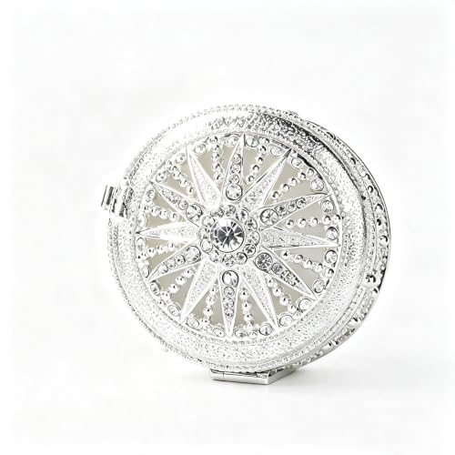 Silver Sunburst Rhinestone Round Jewelry Trinket Box - color: Silver_Round