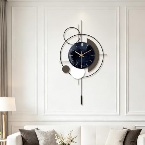 Wall Clock, Silent Quality Quartz Battery Operated with Pendulum, Large Wall Clock for Living Room Kitchen Home Bathroom Bedroom Wall Decor, 18.1x32.2inch(Black) - size: 18.1x32.2in
