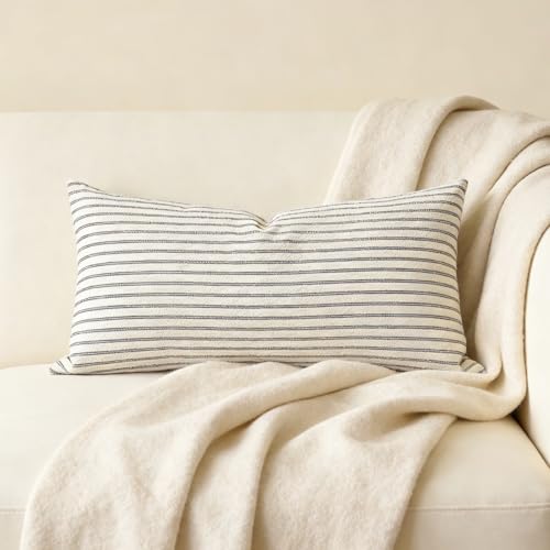Slow Cow Lumbar Throw Pillow Cover Stripe 12 x 24 Inches Grey - color: D-off White Light Grey, size: 24" x 12" (Pack of 1)