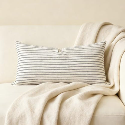Slow Cow Lumbar Throw Pillow Cover Stripe 12 x 24 Inches Grey - color: D-off White Light Grey, size: 24" x 12" (Pack of 1)