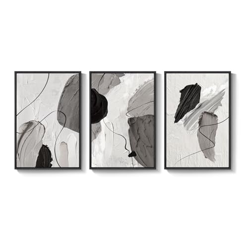 Large Framed Modern Abstract Wall Art for Living Room, 3 Piece 24x36 Inch - color: Shades of Grey, size: 24" W x 36" H x 3Pcs