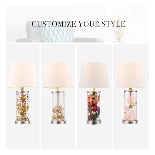 Globe Electric 67155 Maya 21" Fillable Table Lamp, Clear Glass and Steel Base, White Fabric Shade - color: Steel, Clear