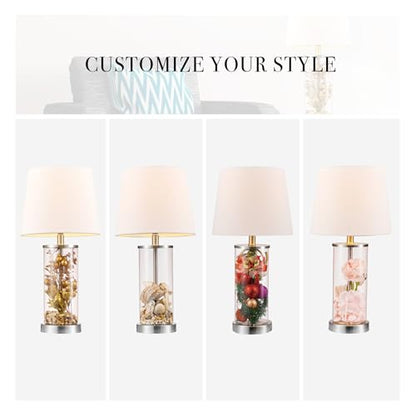 Globe Electric 67155 Maya 21" Fillable Table Lamp, Clear Glass and Steel Base, White Fabric Shade - color: Steel, Clear