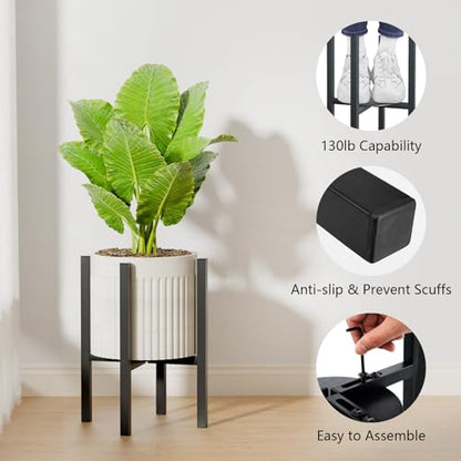 Linpla Adjustable Metal Plant Stand Indoor Outdoor - Fits 8 to 12 Inches Pots - Mid Century Modern Planter Stand Single Floor Flower Pot Holder Home Decor for Gardening Gifts