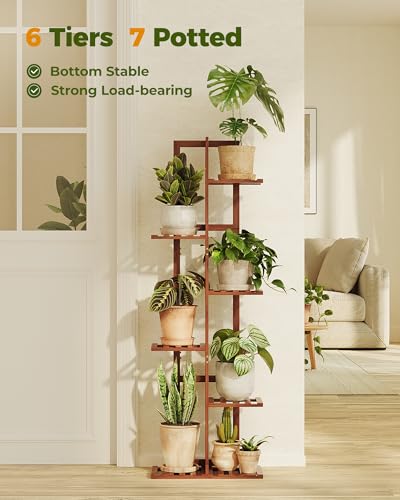 Bamworld Bamboo Plant Stand Indoor 6 Tiered Plant Shelf, Tea Brown 48 Inch - color: Tea Brown 6Tiered