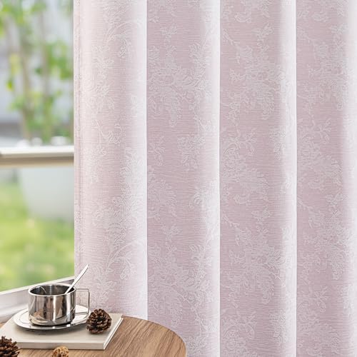 FMFUNCTEX Pink Floral Jacquard Blackout Curtains, 52X84 Inches, 2 Panels - color: Pink, size: 52"W x 84"L (Pack of 2)